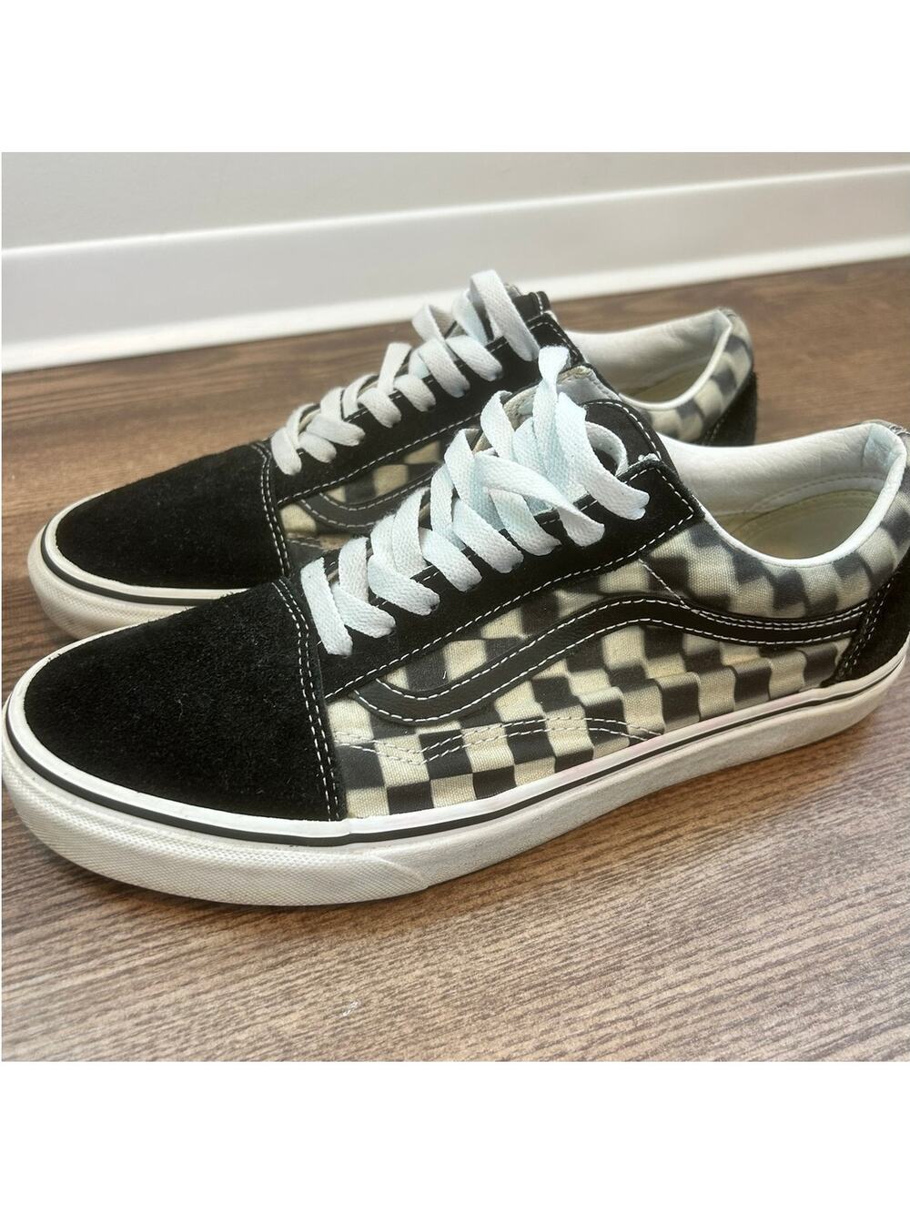 Vans Old Skool Blurry Checkerboard Black White Mens Size 10